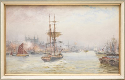 Lot 318 - The Rev. Sir  Hubert James Medlycott (British, 1841-1920), Thames scene, watercolour, 27 x 44cm