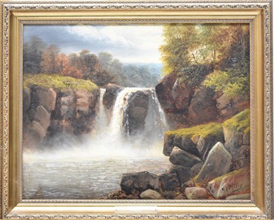 Lot 353 - Charles Henry Passey (British, 1818-1895), ‘Waterfall on the River Conwy’, oil, 36 x 46cm