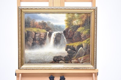 Lot 353 - Charles Henry Passey (British, 1818-1895), ‘Waterfall on the River Conwy’, oil, 36 x 46cm