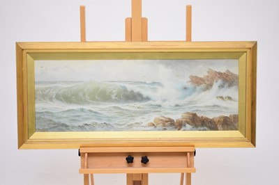 Lot 312 - Ernest Stuart (Fl.1889-1915), waves crashing, watercolour, 35 x 98cm