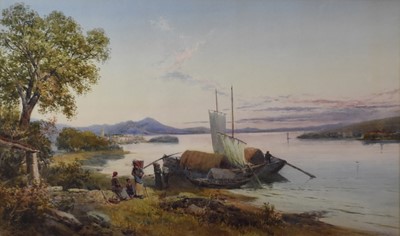 Lot 331 - Charles Rowbotham (British, 1826-1904) Coastal scene, possibly Italian lakes, 40 x 66cm