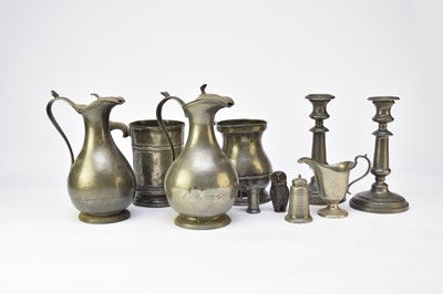 Lot 609 - A collection of 19th century pewter, including a novelty owl pepper