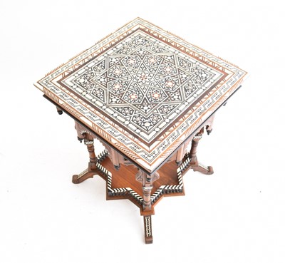 Lot 268 - A good and rare 19th century Egyptian, architectural-form, inlaid centre table