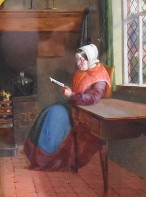 Lot 141 - Charles Ashmore (1851-1925) By the Fire; and Reading a Book, Sunday Afternoon