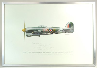 Lot 5 - Keith Broomfield - Hawker "Typhoon" print signed by Wing Commander Beamont