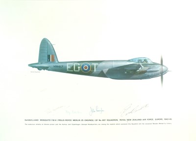 Lot Keith Broomfield - De Havilland Mosquito, signed by four WW2 RAF commanders