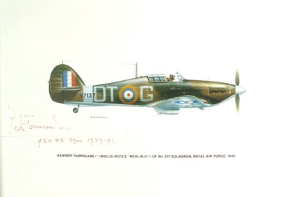 Lot 8 - Keith Broomfield - Hawker Hurricane print signed by RAF Group Captain Peter Townsend