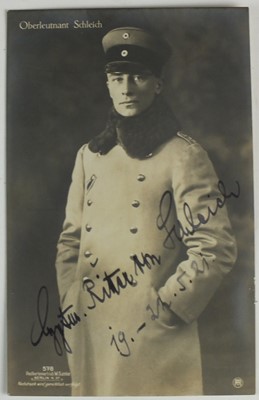 Lot Bavarian Flying Ace Eduard-Maria Joseph Ritter von Schleich, signed postcard