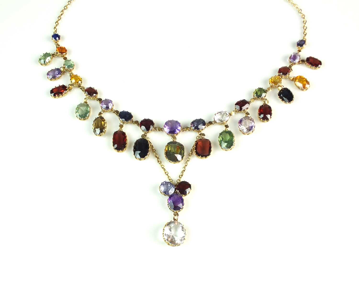 23 - A late 19th/early 20th century multi-gem set fringe necklace