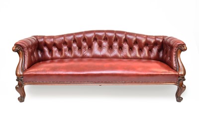 Lot 645 - A Victorian mahogany framed leather button-back sofa