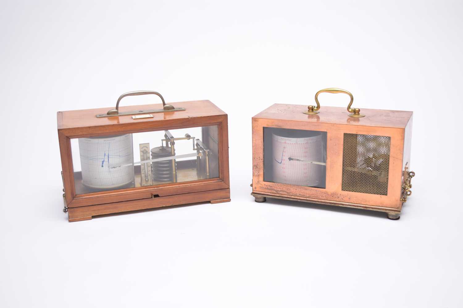 Lot 594 - A Negretti & Zambra cased barograph together with a copper-cased thermograph