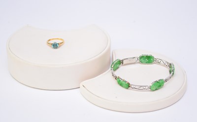 Lot 84 - A jade bracelet and blue zircon ring