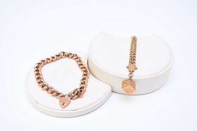 Lot 88 - A 9ct rose gold hollow curb link bracelet and a yellow metal Albertina