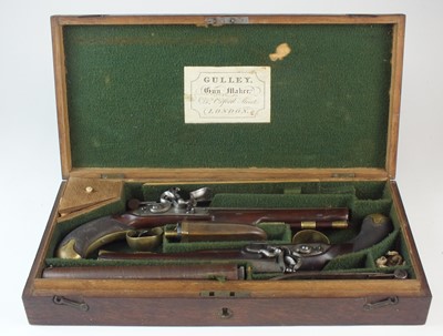 Lot 40 - A cased pair of English duelling pistols by Joseph Gulley, London