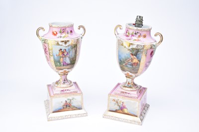 Lot 461 - A pair of late 19th century, Continental painted urns