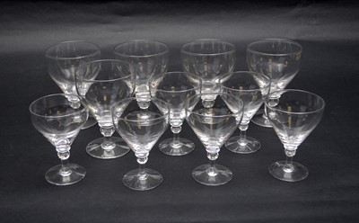 Lot 282 - A set of five glass rummers and a set of six similar rummers