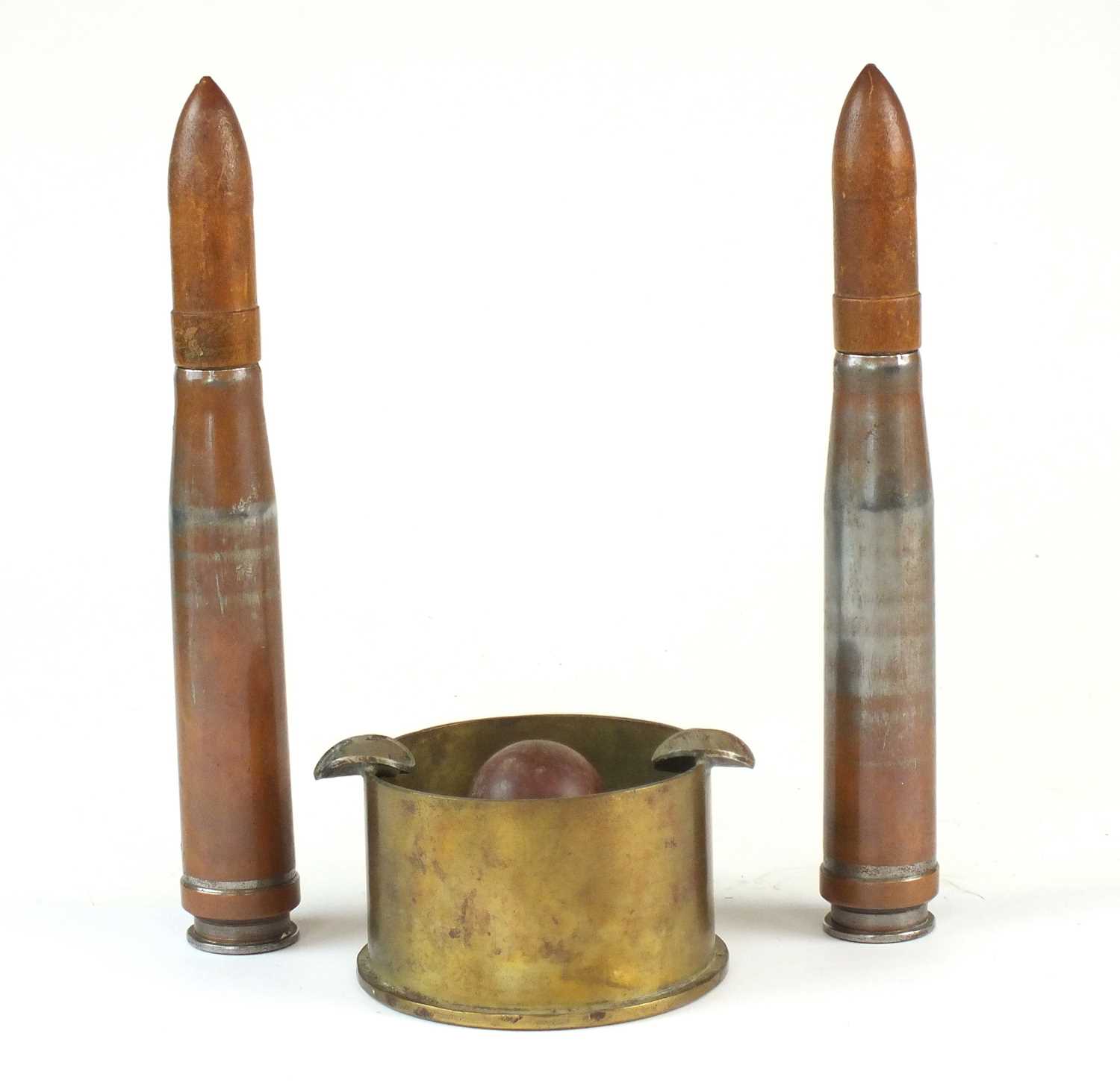 Lot 285 - Second World War German trench art ash tray and two rounds