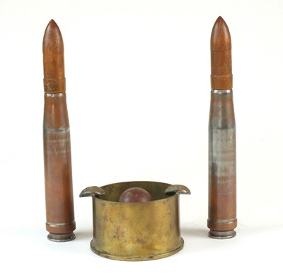Lot 285 - Second World War German trench art ash tray and two rounds