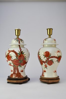 Lot 413 - A pair of Chinese porcelain table lamps