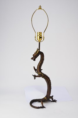 Lot 448 - A Chinese bronze dragon table lamp