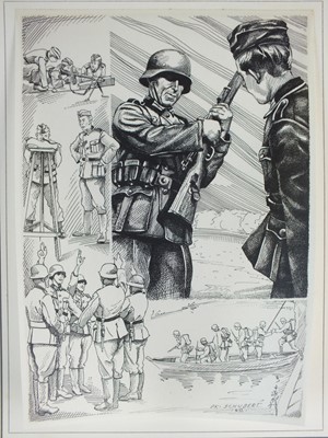 Lot 295 - Rare folder of illustrations given to a German Propaganda Training Officer at Potsdsam, 1942