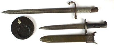 Lot 203 - M1891 Argentinian bayonet, German Third Reich ash tray, post-war copy of an M1 Garand bayonet