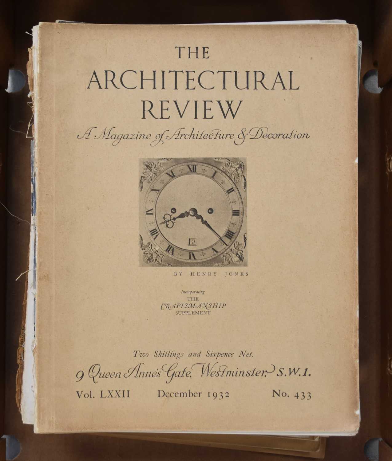 Lot 1009 - ARCHITECTURAL REVIEW, 12 issues from 1930s.  With other books on architecture (2 boxes)