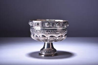 Lot 648 - An Indian white metal pedestal bowl, late 19th century