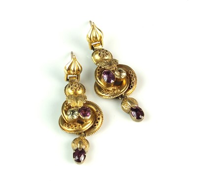 Lot 27 - A pair of early-mid 19th century gem set earrings