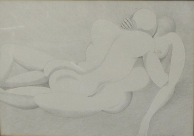 Lot 318 - Michael Petringa(  American, contemporary). Amorous Couple; and four other pencil drawings