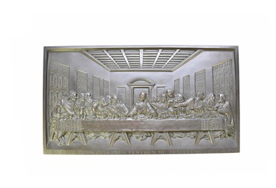 Lot 550 - A Coalbrookdale bronze plaque, 'The Last Supper', 37 x 67cm
