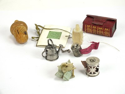 Lot 541 - Of sewing interest:- sewing related items, including a calf needle box in the form of a book (qty)