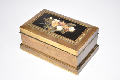 Lot 318 - A 19th century gilt brass, casket, with a pietra dure panel