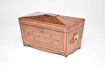 Lot 279 - A Regency mahogany, ebony inlaid, sarcophagus form tea caddy