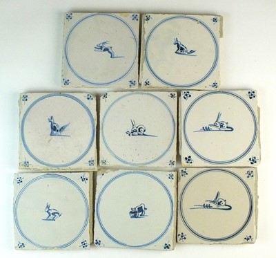 Lot 257 - A set of eight Dutch delft animal tiles