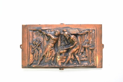 Lot 452 - A Coalbrookdale bronze patinated cast iron plaque by B.Creswell, of blacksmiths at work