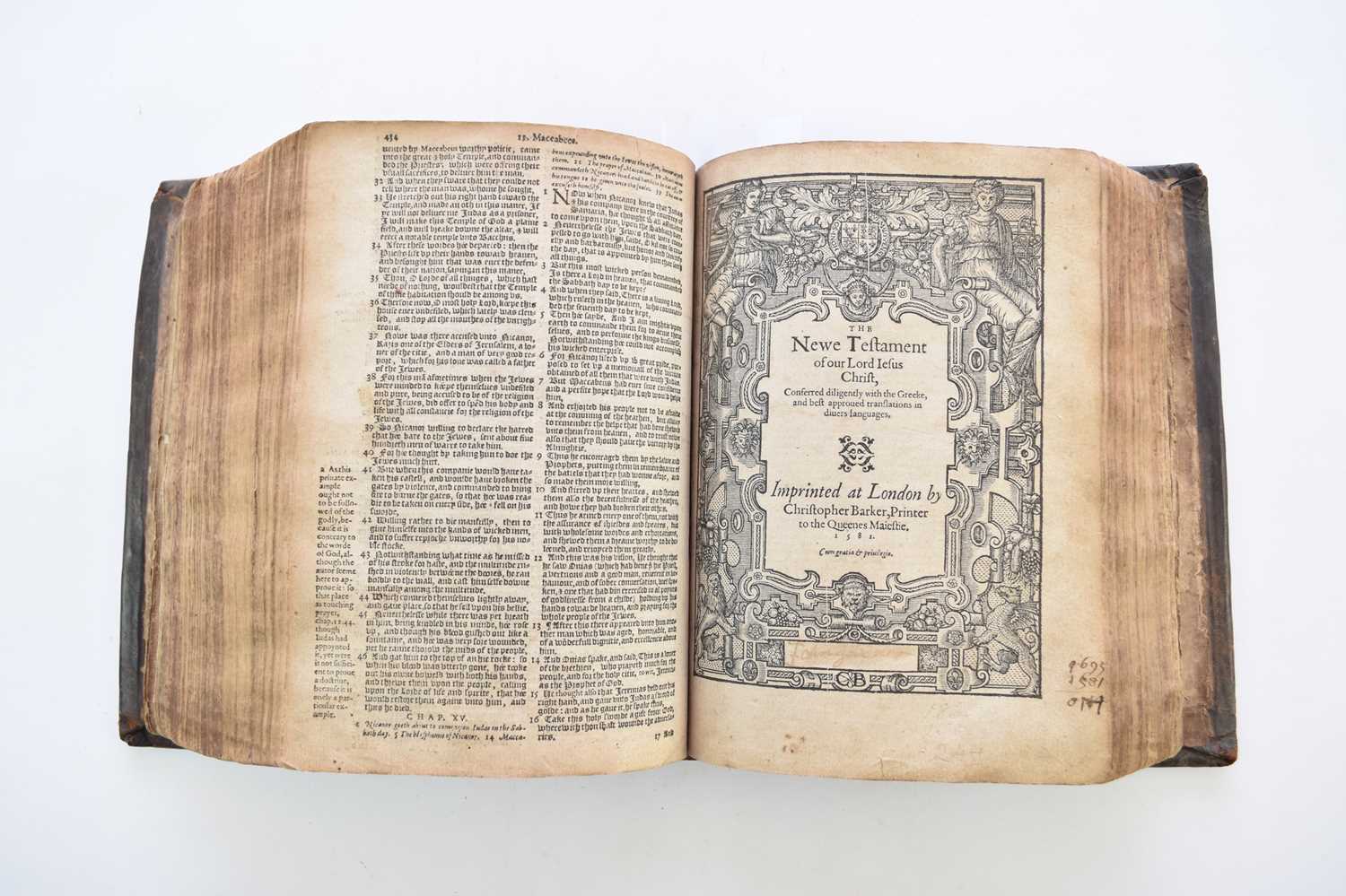 Lot 1139 - BIBLE, 4to, Christopher Barker 1581.  Black letter