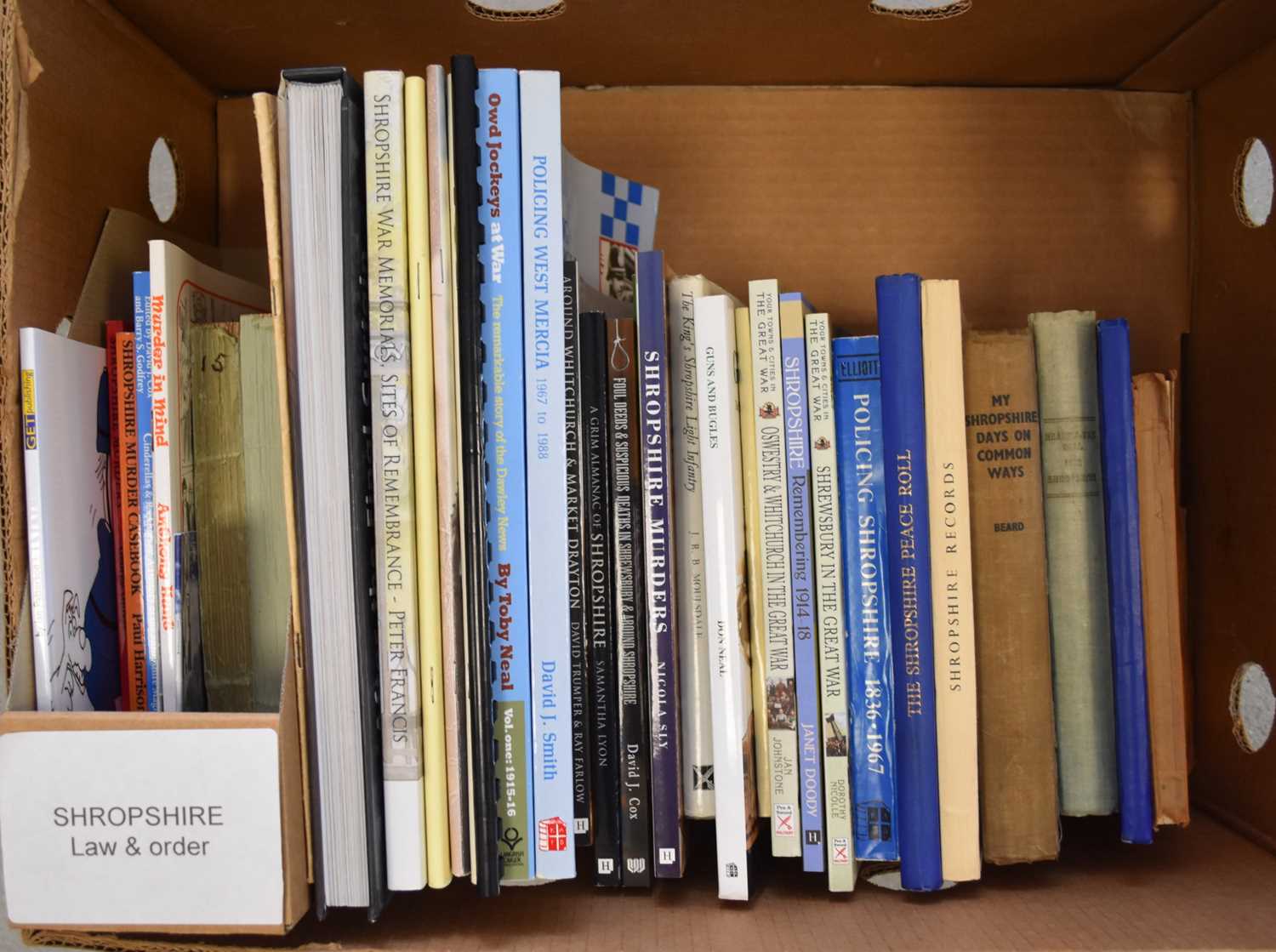 Lot 1211 - SHROPSHIRE BOOKS and booklets, including military and law and order (2 boxes)