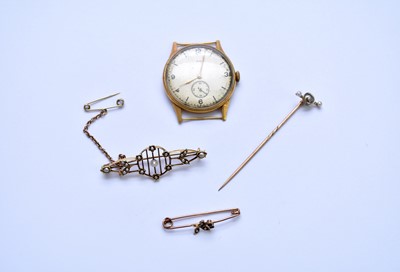 Lot 135 - Two brooches, a stick pin and a wristwatch