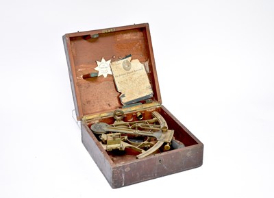 Lot 606 - A cased 'White Star' Lawrence & Mayo sextant and four wood surveying level tripods