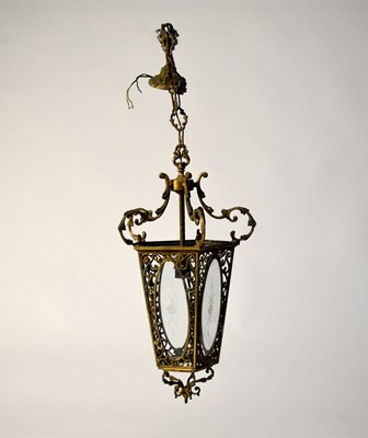 Lot 664 - An hexagonal brass hall lantern, circa 1900