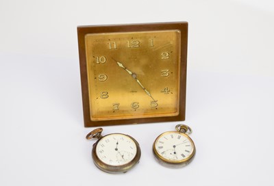 Lot 215 - An open-face repeater pocket watch, another open face pocket watch and Asprey Strut clock