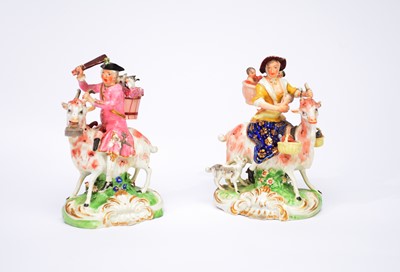 Lot 410 - Two Derby figures of the Welsh Tailor and His Wife