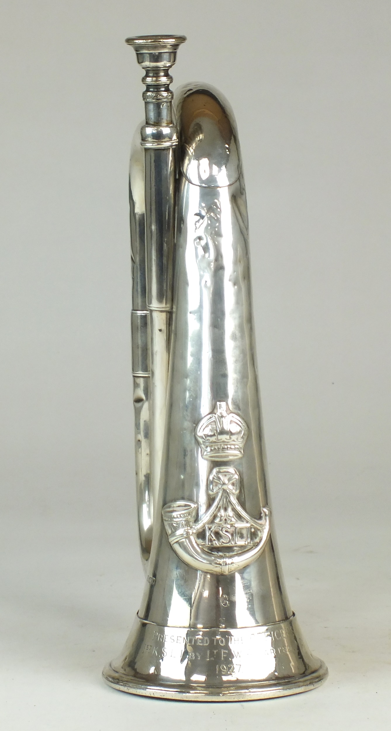Lot 84 Hawkes Son silver bugle presented to the