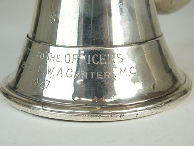 Lot 84 - Hawkes & Son silver bugle presented to the Officers of the 1st KSLI, 1927