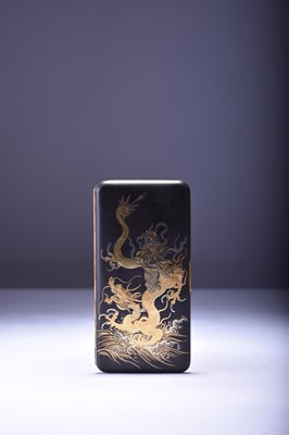 Lot 104 - A Japanese shakudo inlaid metal cigarette case, Taisho era or later