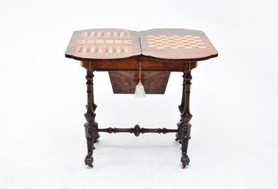Lot 714 - A Victorian, inlaid, figured walnut work-cum games table