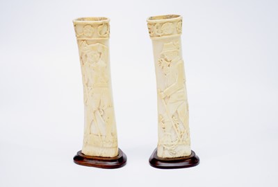 Lot 500 - A pair of carved bone 'Knockaloe' POW artworks