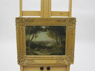 Lot 298 - Follower of George Barrett Jnr (1767-1842) A wooded lake landscape with Drover