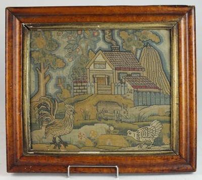 Lot 617 - A 19th century folk art needlework of a farmyard